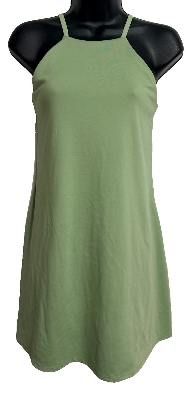 Madewell MWL Mini Dress Womens S Green High Neck Criss Cross Back Activewear NEW